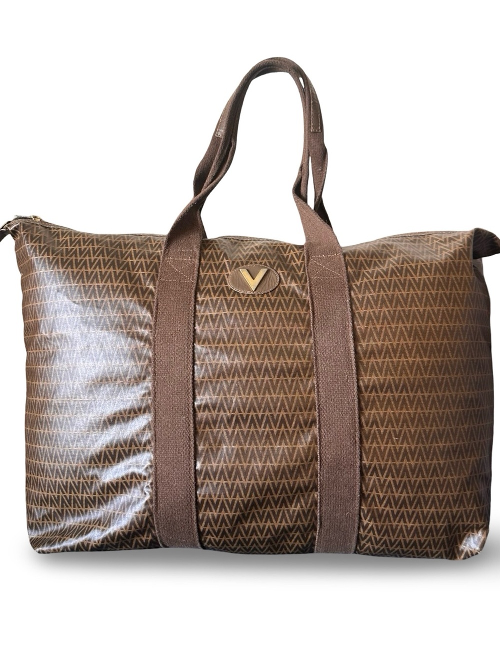 Mario Valentino Brown Monogram Travel Weekender Bag